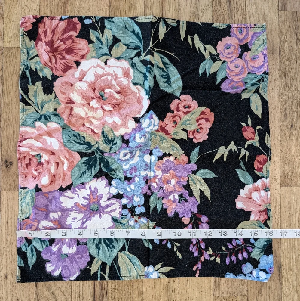 Vintage 90s Black Floral Napkins Set Of 10 Cottagecore Beautiful Flowers